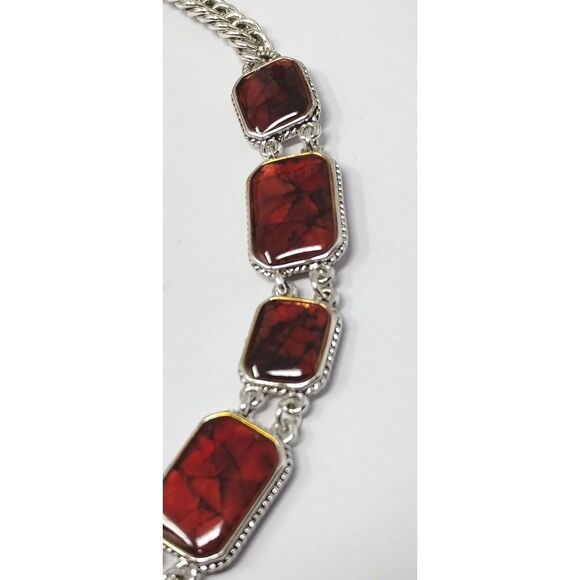 Liz Claiborne Necklace 18" Silver Tone Faux Ruby Stones Christmas Gift Jewelry - Picture 2 of 12